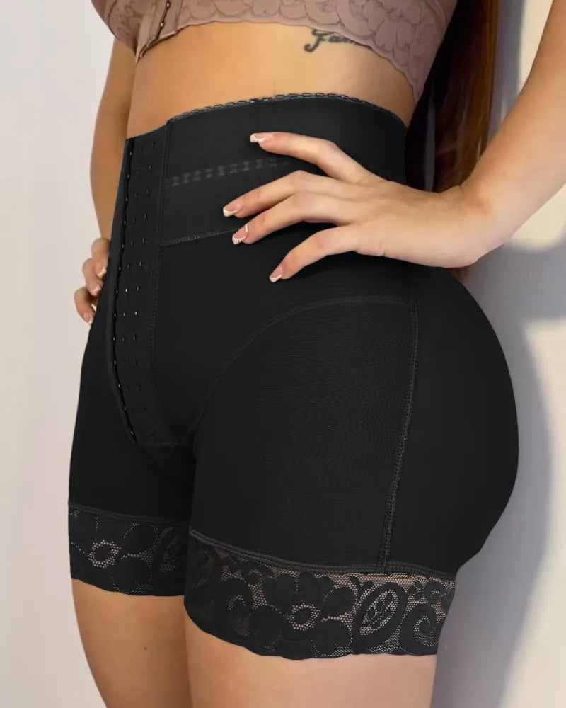 Curvalu Lace Stitching Butt Lifting Shaping Shorts Front Buckle