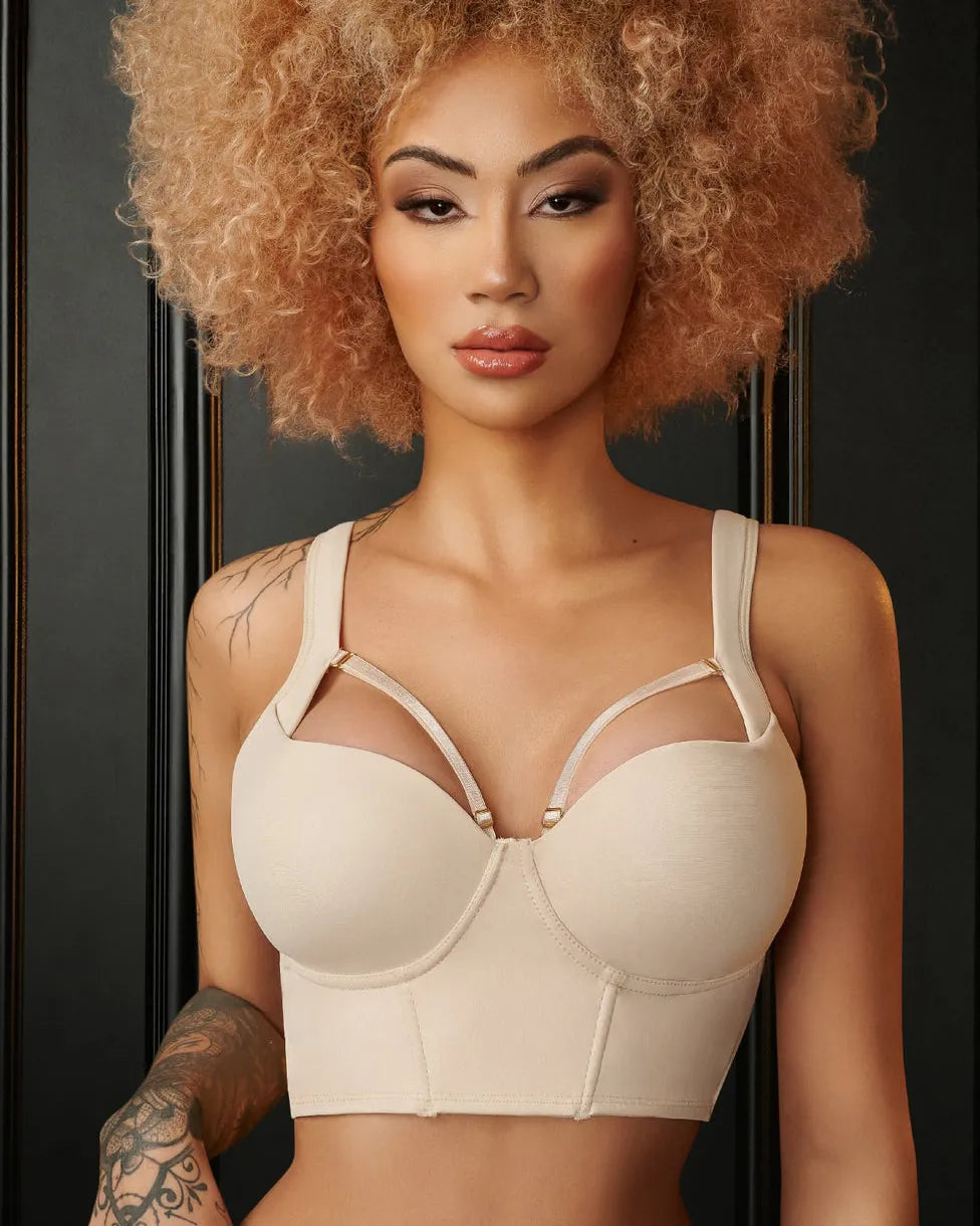 Curvalu Sutiã Longline Modelador Push Up Com Sustentação