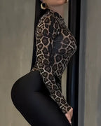 Curvalu Long-Sleeved Leopard Print Top for Women