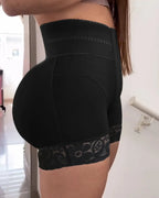 Curvalu Lace Stitching Butt Lifting Shaping Shorts Front Buckle