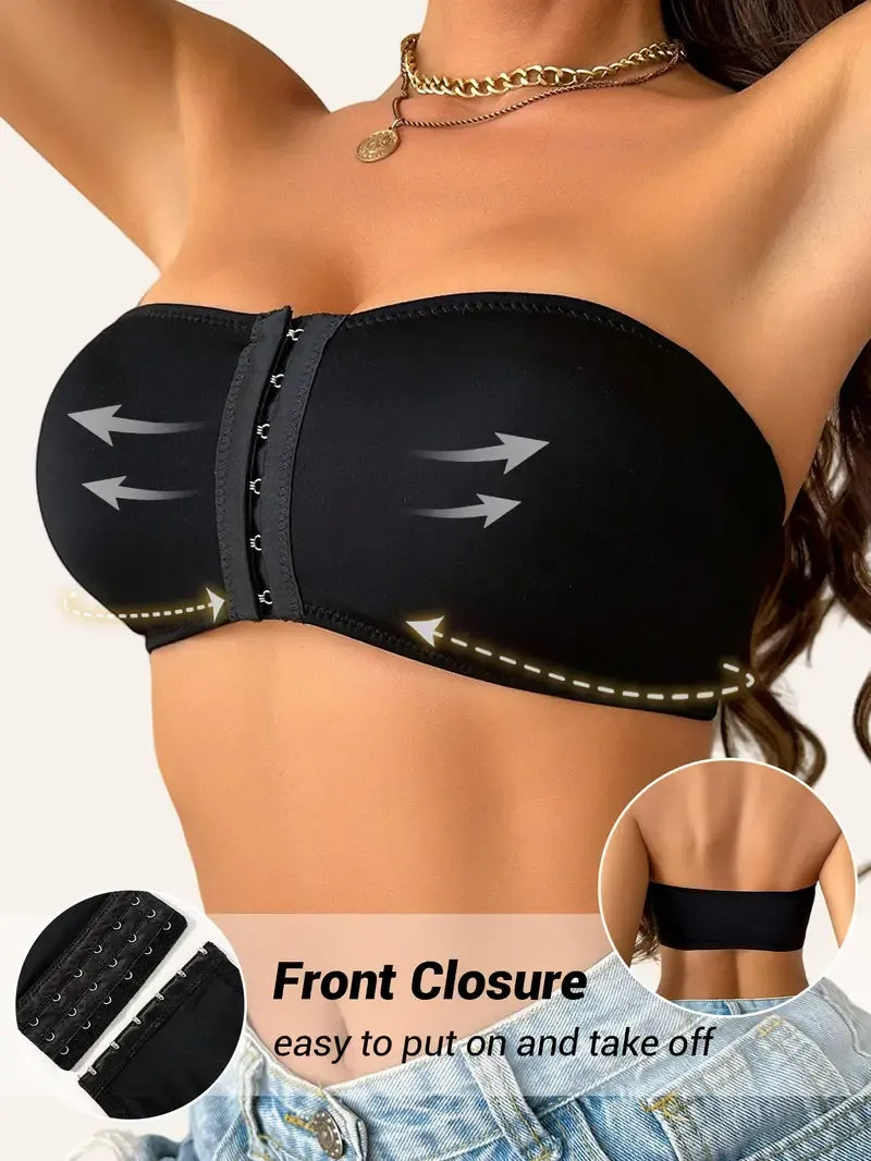 Curvalu Bralette Strapless Front Closure Wireless Bandeau Bra Seamless